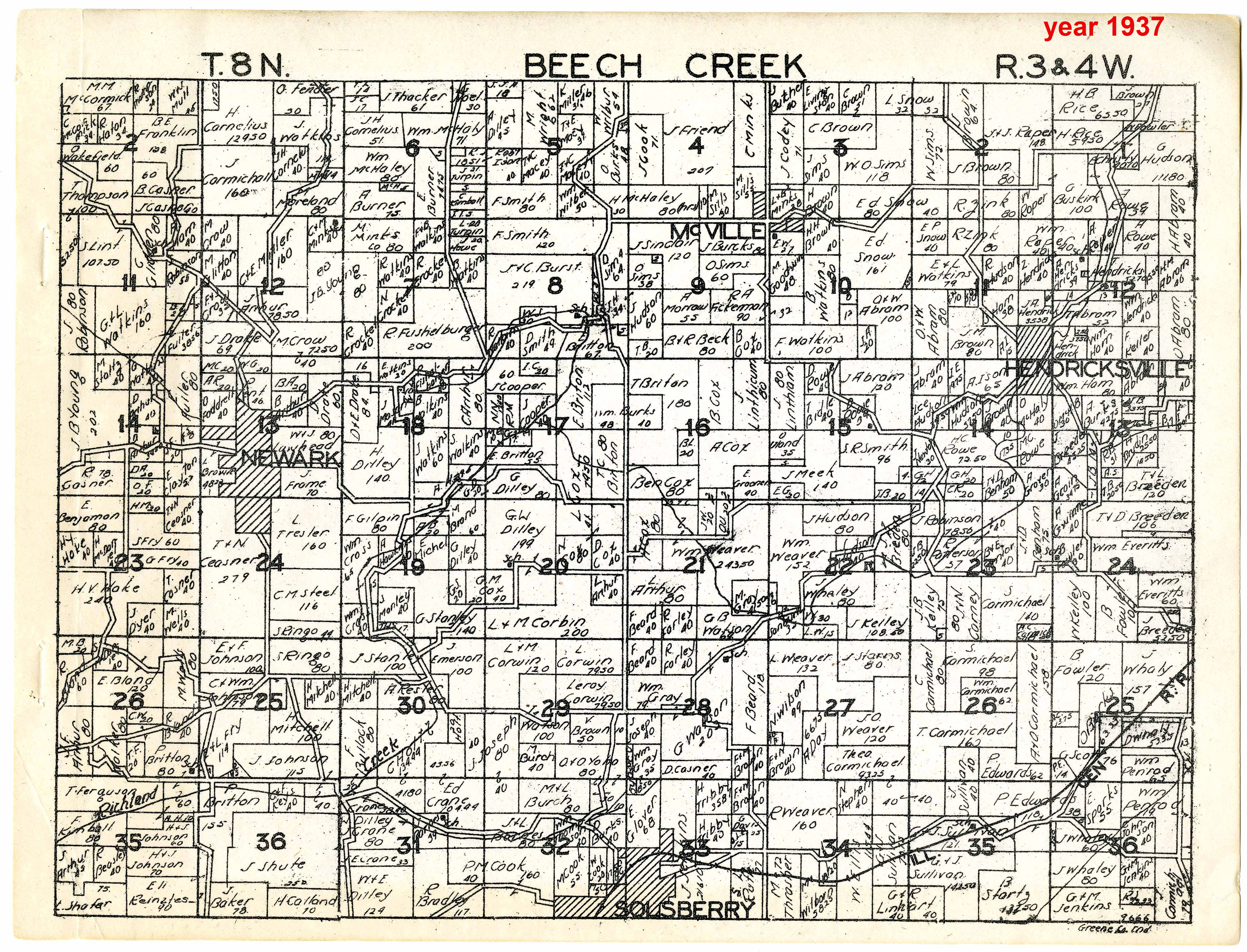 1937 Beech Creek Township plat page showing Brown parcels.